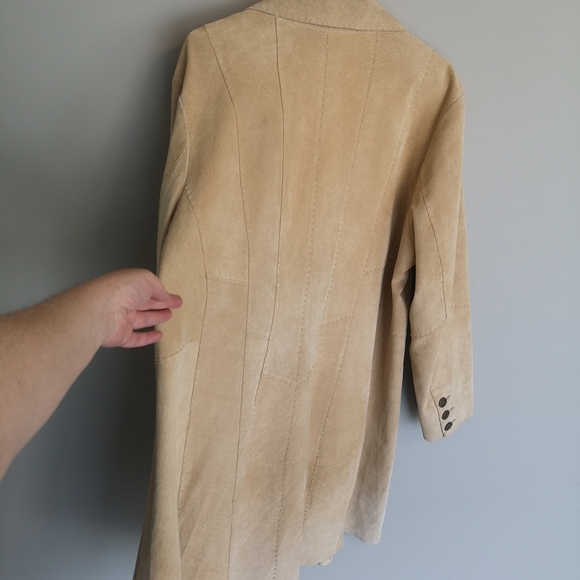 Vintage 100% Genuine Leather Long Suede Open Front Southwestern Boho Coat - Picture 7 of 16